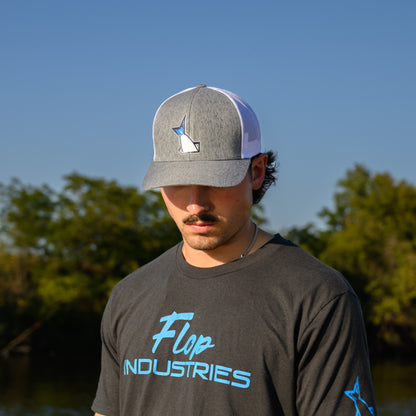 Blue Tail Snapback Hat, Heather Grey/White