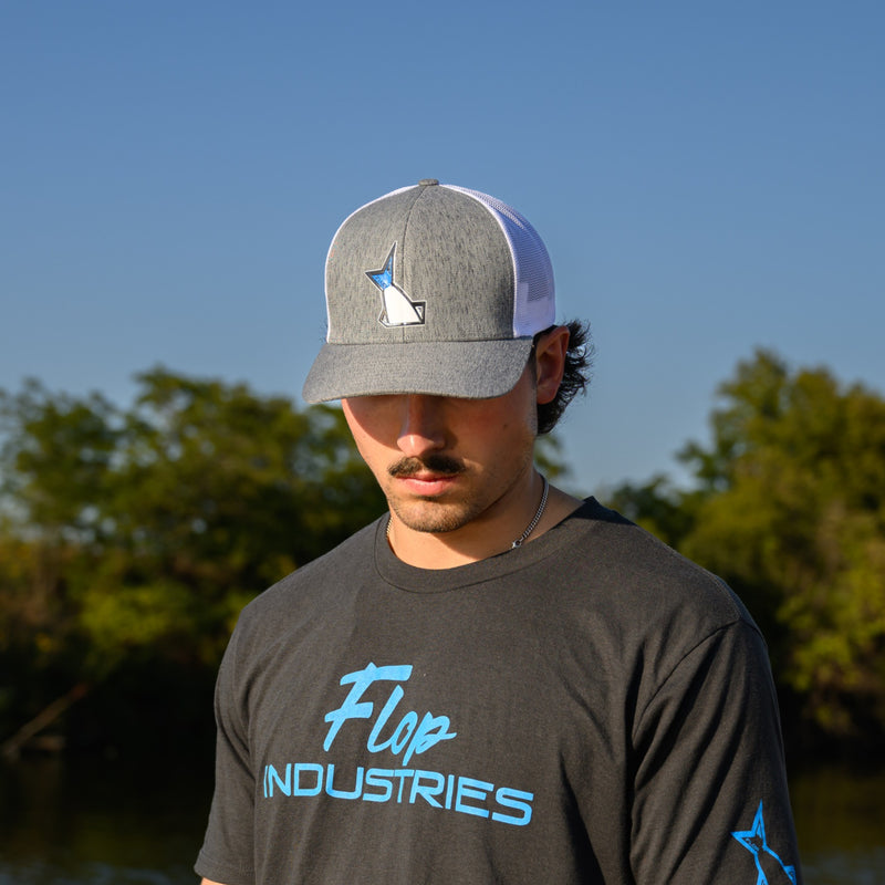 Blue Tail Snapback Hat, Heather Grey/White